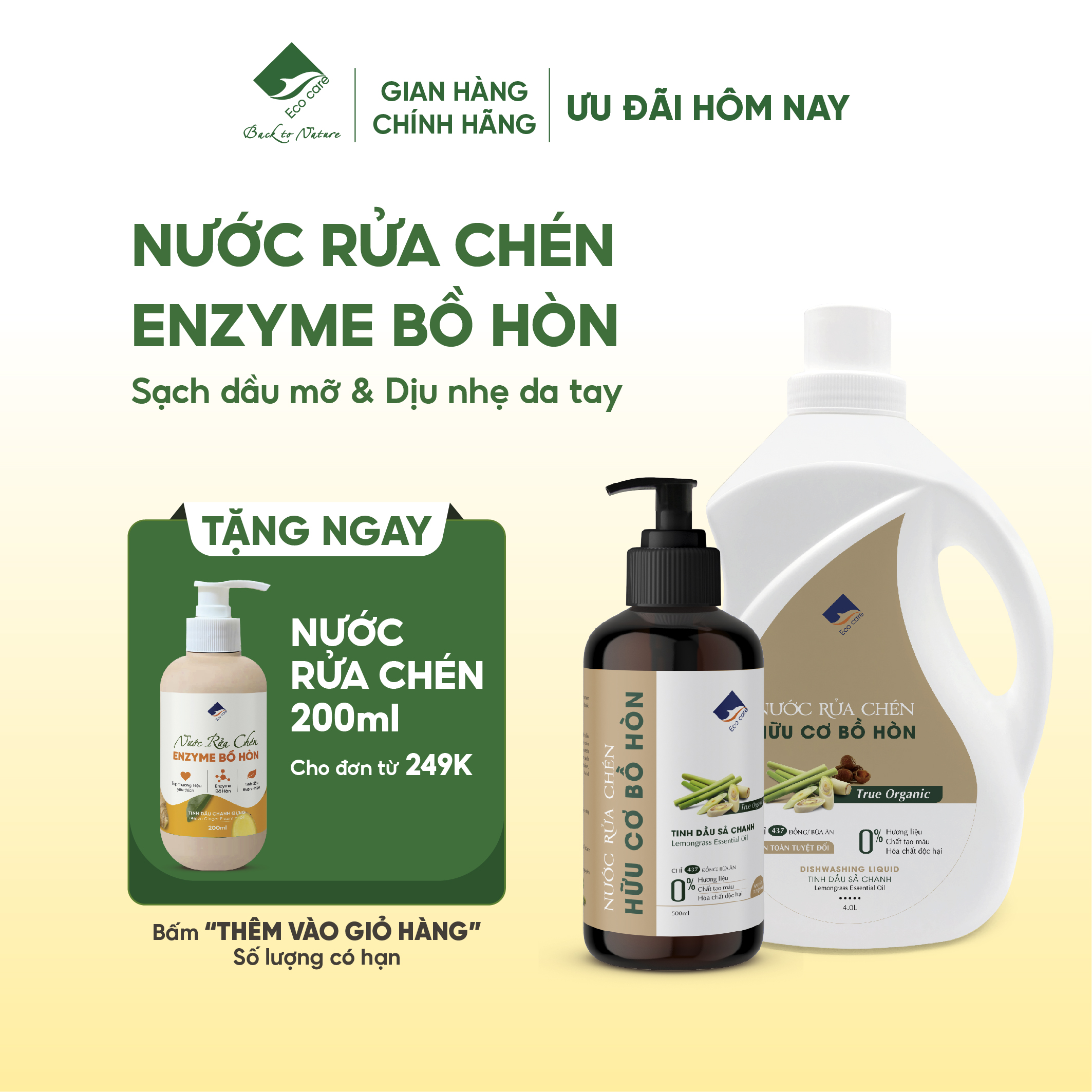Nước rửa chén sả chanh bồ hòn Ecocare