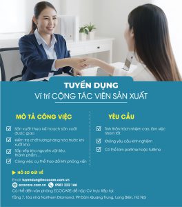 ECOCARE TUYỂN DỤNG VỊ TRÍ HỖ TRỢ SẢN XUẤT