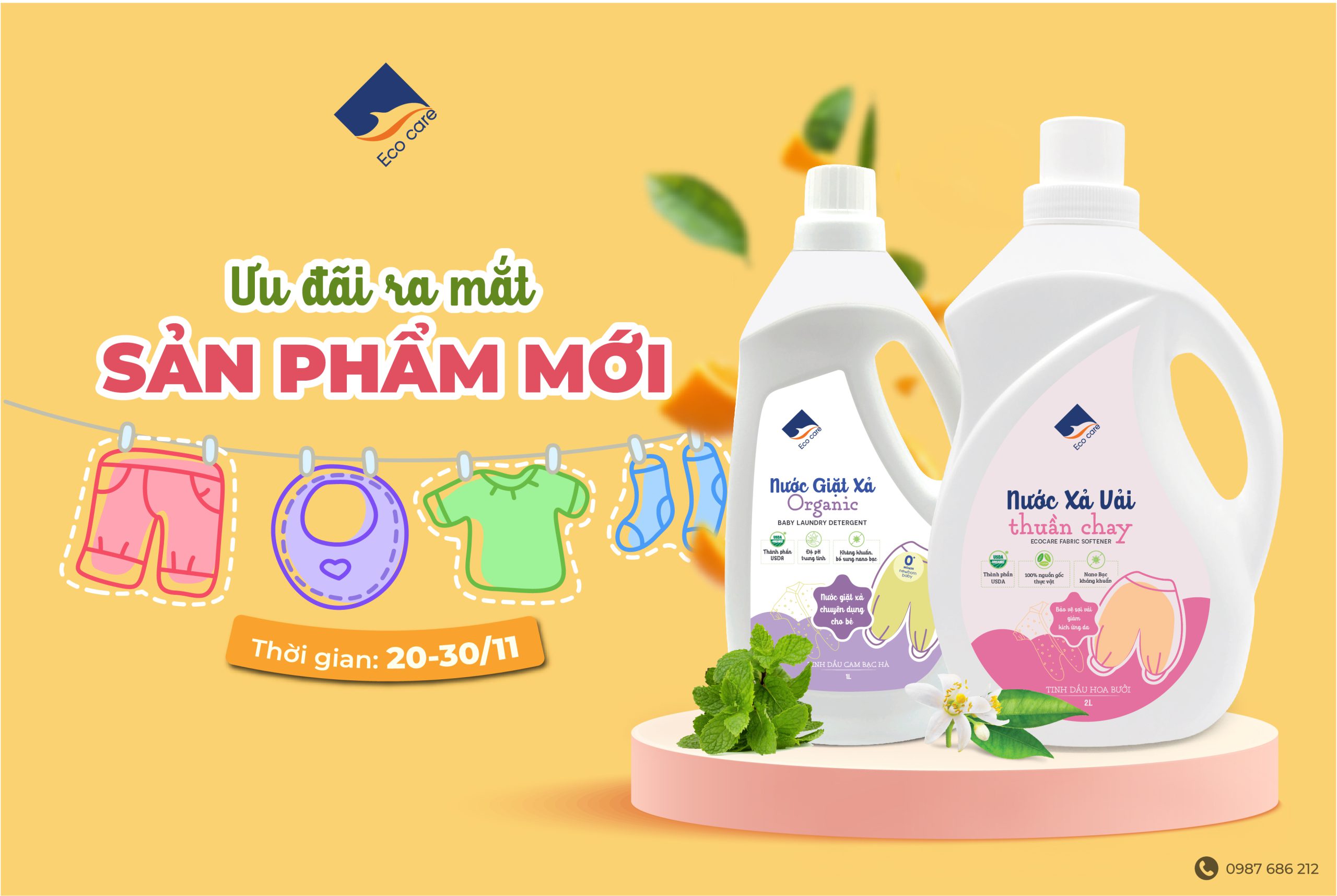 ƯU ĐÃI RA MẮT SẢN PHẨM MỚI. ECOCARE TUNG DEAL CỰC KHỦNG NƯỚC GIẶT EM BÉ VÀ NƯỚC XẢ VẢI