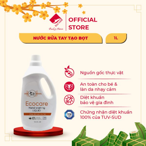 Nước Rửa Tay Hữu Cơ Diệt Khuẩn Dạng Bọt Tinh Dầu Cam Ecocare 1L