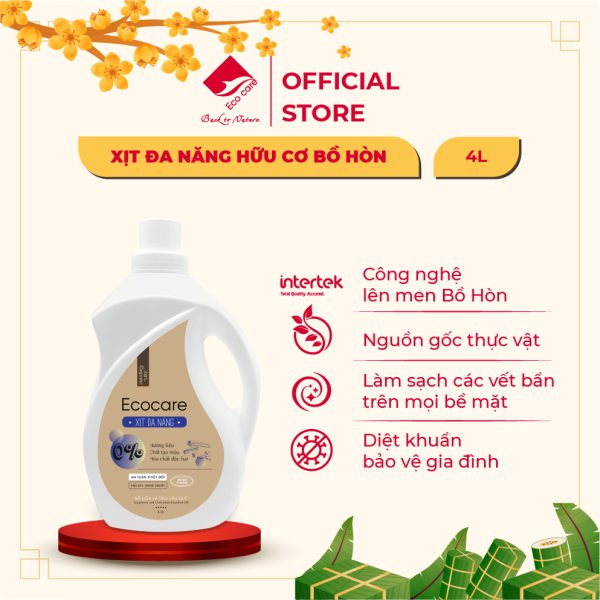 Xịt Tẩy Đa Năng Hữu Cơ Bồ Hòn Tinh Dầu Quế Ecocare 4L