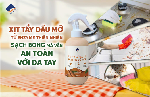 Xịt tẩy dầu mỡ từ enzyme thiên nhiên sạch bóng mà vẫn an toàn với da tay